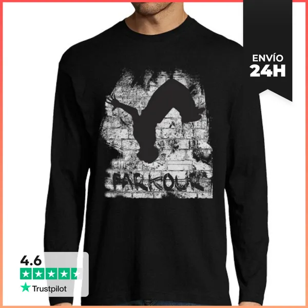 Camiseta Hombre Manga Larga Hombre, Manga Larga, Negra, Parkour
