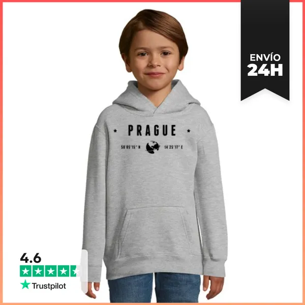 Sudadera Para Niños Con Capucha Texto De Praga En Negro