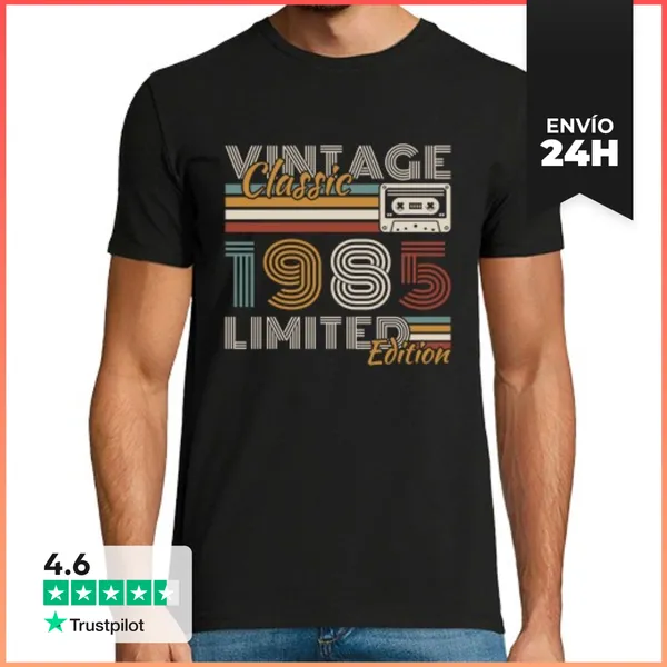Camiseta Hombre Clásica 40 Años 1985 Vintage Cumpleaños Retro