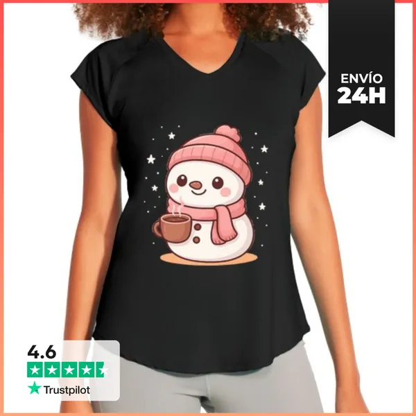 Camiseta Deportiva Mujer Ilustración Navideña Cute De Muñeco De