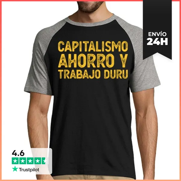Camiseta Hombre, Estilo Béisbol CAPITALISMO AHORRO Y TRABAJO DURU