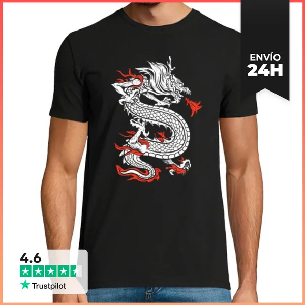 Camiseta Hombre Clásica Mythical Ancient Asian Chinese Dragon