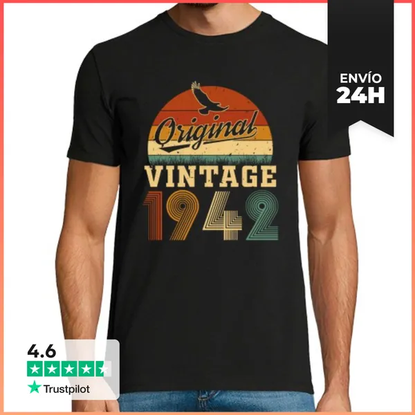 Camiseta Hombre Clásica 1942 Vintage Retro Regalo Cumpleaños