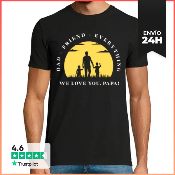 Camiseta Hombre Clásica Te Queremos Papá Silueta Atardecer -