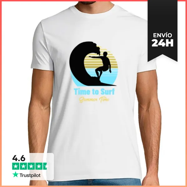 Camiseta Hombre Clásica Hora De Surfear - Surf - Verano - Playa