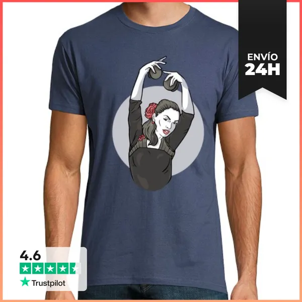 Camiseta Hombre Clásica Bailaora De Flamenco, Castañuelas, España