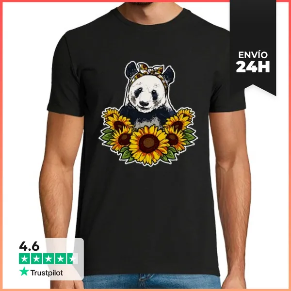 Camiseta Hombre Clásica Cute Panda Gift Sunflower Decor