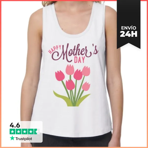 Camiseta Mujer Sin Mangas, Loose Fit Feliz Día De Las Madres Ramo
