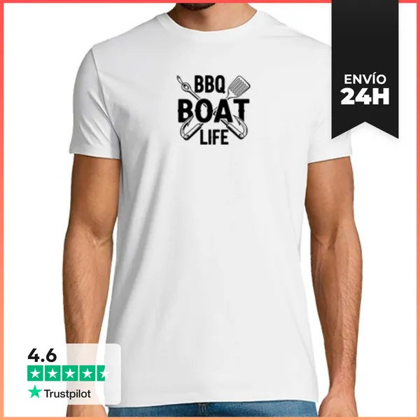 Camiseta Hombre Clásica Vida En Barco De Barbacoa Anzuelos Y