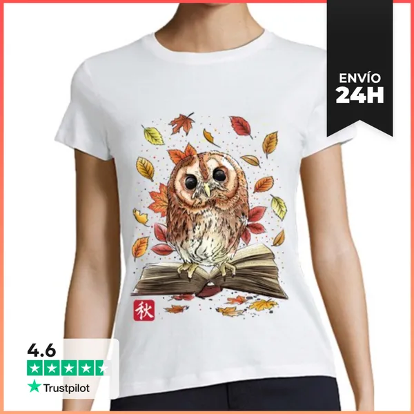 Camiseta Mujer Clásica Owl Leaves And Books LaTostadora