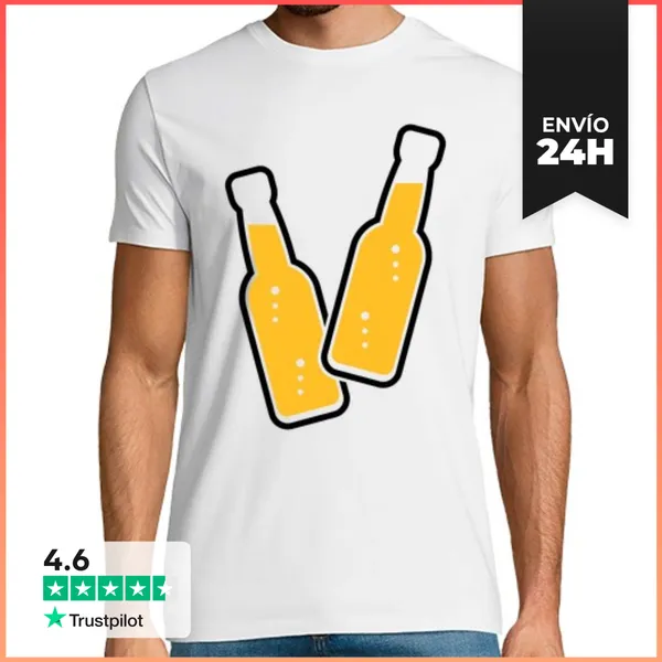 Camiseta Hombre Clásica 2 Botellas Brindando - Cerveza - Limonada
