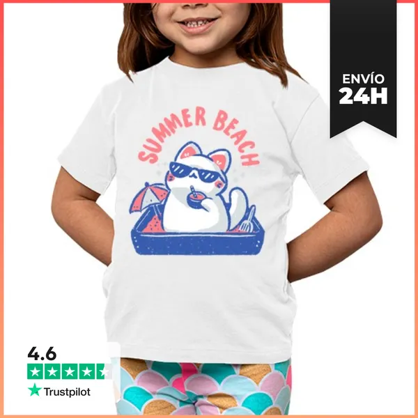 Camiseta Clásica Para Niños Gato Divertido De Playa En Verano