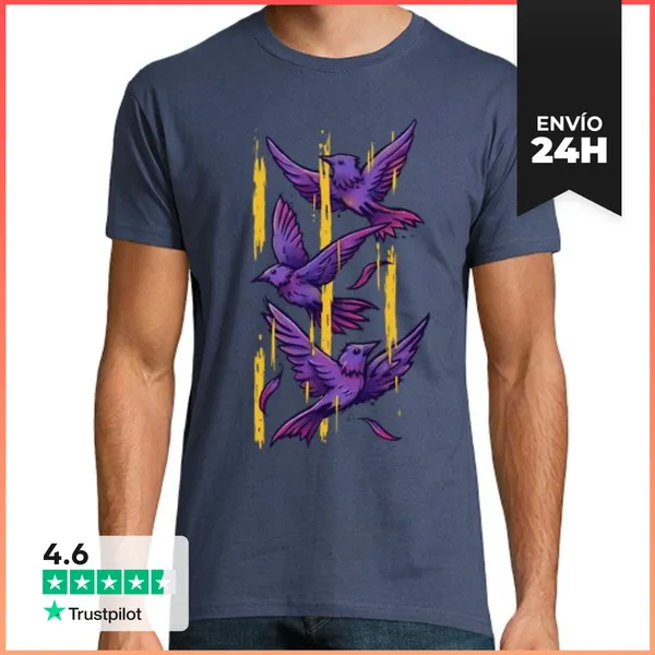 Camiseta Hombre Clásica Pájaros Morados LaTostadora