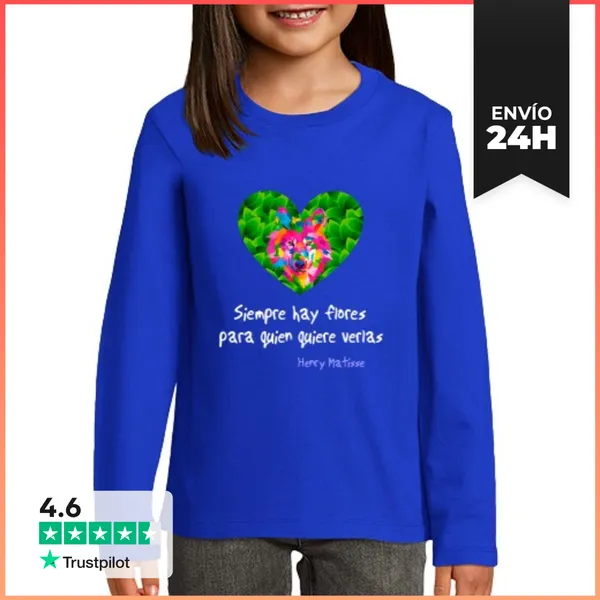 Camiseta Manga Larga Para Niños Lobo Corazón, Niños Manga Larga