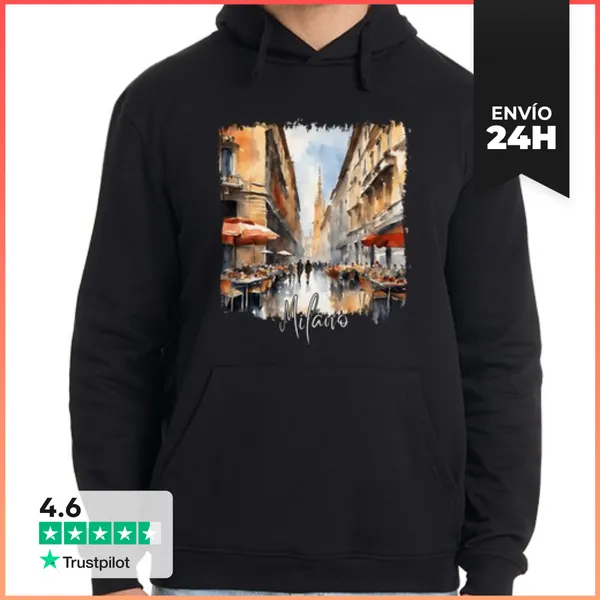 Sudadera Unisex Con Capucha Milán Italia, Acuarela De Milán