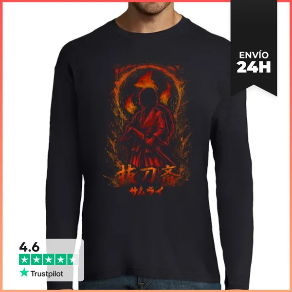 Camiseta Hombre Manga Larga Guerrero Samurái Rojo LaTostadora