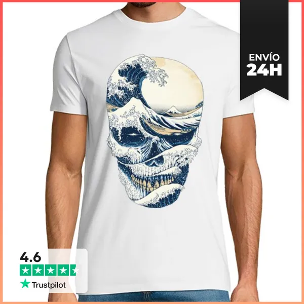 Camiseta Hombre Clásica La Gran Ola Del Cráneo LaTostadora