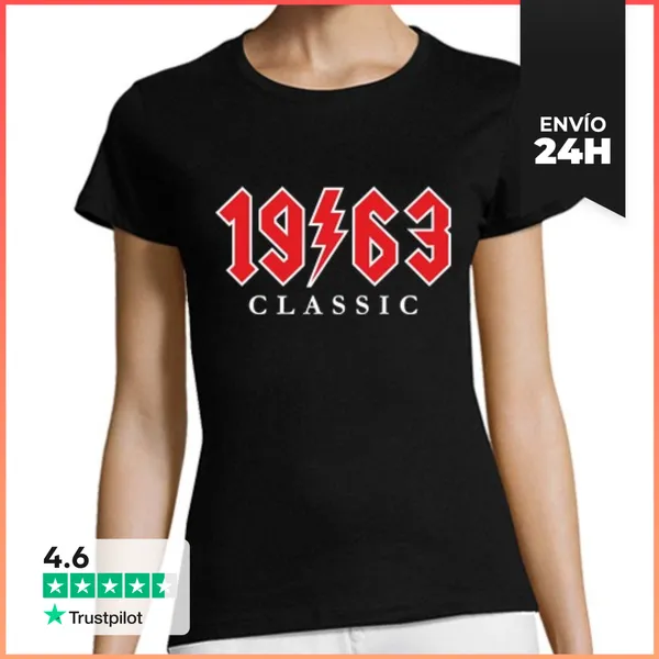 Camiseta Mujer Clásica Nacidos En 1963 Classic ACDC 61 Años