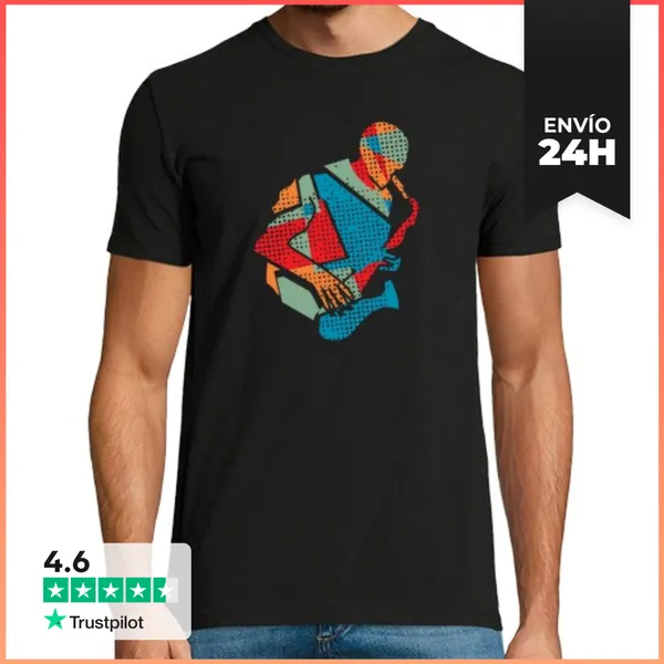 Camiseta Hombre Clásica Saxofon Músico Arte Moderno Estilo