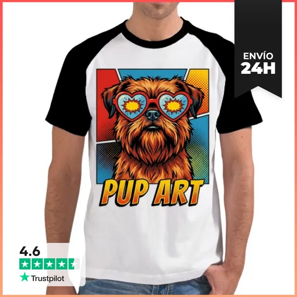 Camiseta Hombre, Estilo Béisbol Perro Retro Brussels Griffon Pop