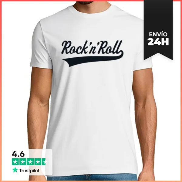 Camiseta Hombre Clásica Letras De Rock And Roll Negro LaTostadora