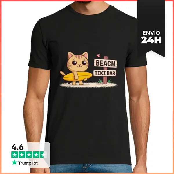 Camiseta Hombre Clásica Bar Tiki De Surf Para Gatos LaTostadora