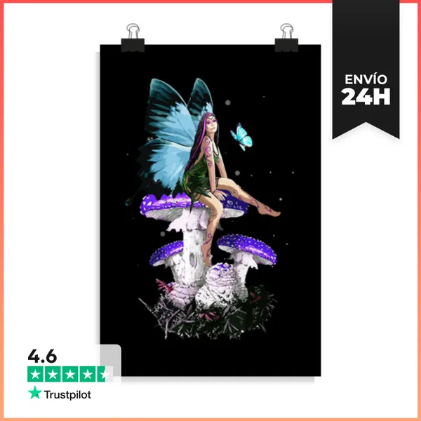Póster Vertical Fairycore Hada Y Grunge De Champiñones