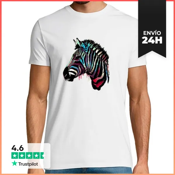 Camiseta Hombre Clásica Camiseta Animal Pop Art Colorida - Cebra