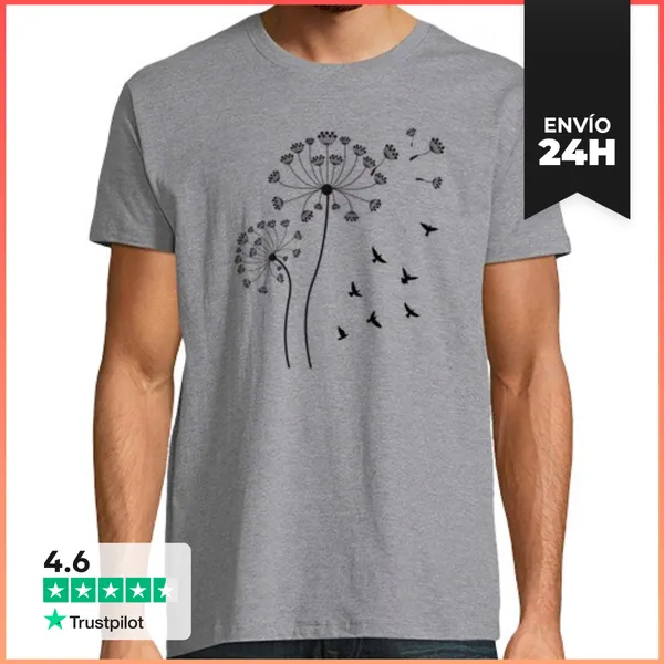 Camiseta Hombre Clásica Flores Pájaros Y Libertad Dibujo Poétic