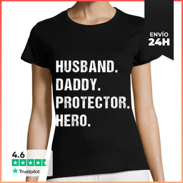 Camiseta Mujer Clásica Esposo Papá Protector Héroe Cumpleaños