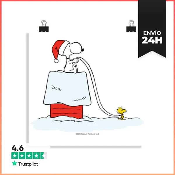 Póster Cuadrado Snoopy And Woodstock Santa Claus LaTostadora