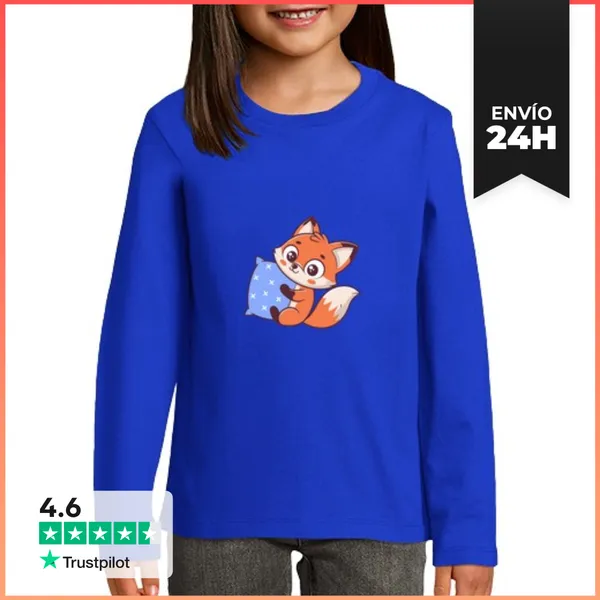 Camiseta Manga Larga Para Niños Zorro Cariñoso Y Estrella Azul