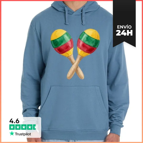 Sudadera Unisex Con Capucha Maracas Colores Cruzados Rojo Verde