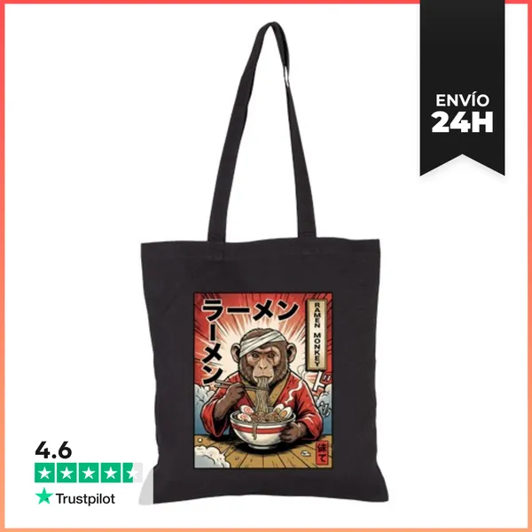 Bolsa De Tela Mono Comiendo Ramen De Pop Art Japonés LaTostadora