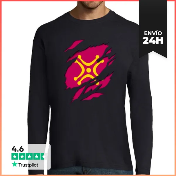 Camiseta Hombre Manga Larga Bandera Labaro Cantabro Cantabria