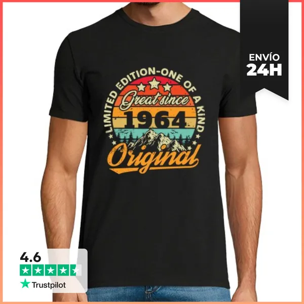 Camiseta Hombre Clásica Vintage Retro 1964 Cumpleaños 60 Años