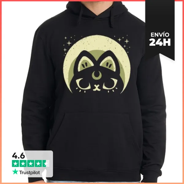 Sudadera Unisex Con Capucha Gato Brujeril De Media Luna