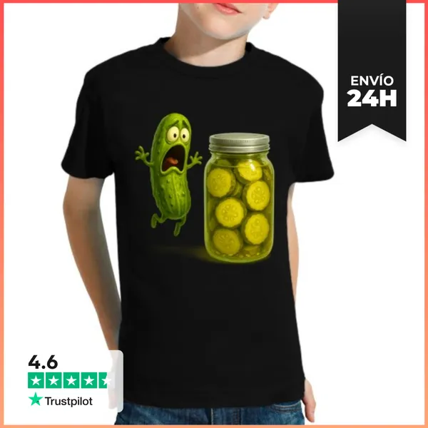 Camiseta Clásica Para Niños Pepinillo Asustado Y Tarro Encurtidos