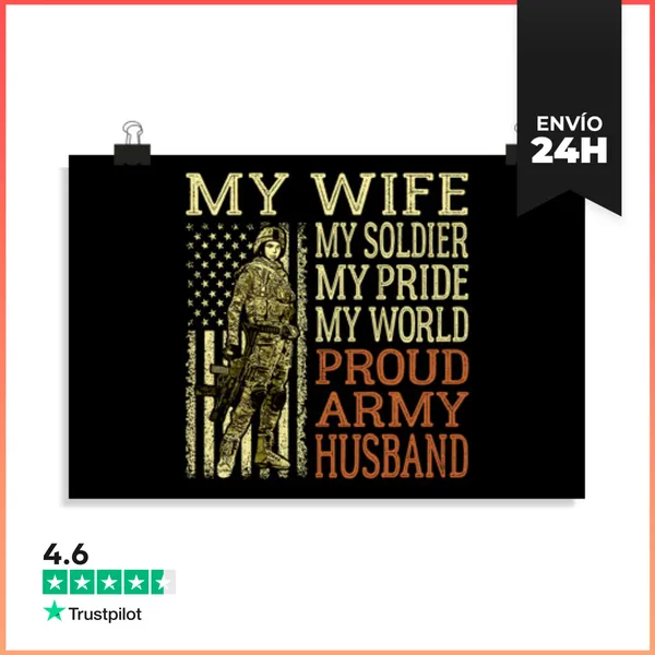 Póster Horizontal Mi Esposa Mi Soldado Héroe Orgulloso Ejército