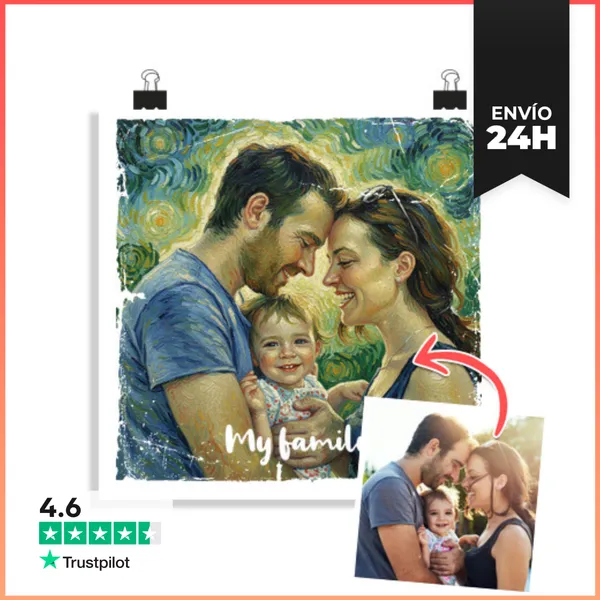 Póster Cuadrado Efecto Van Gogh Póster Familia Con Foto Y Texto