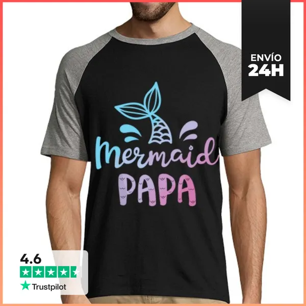 Camiseta Hombre, Estilo Béisbol Papá Sirena Divertido Papá Tritón