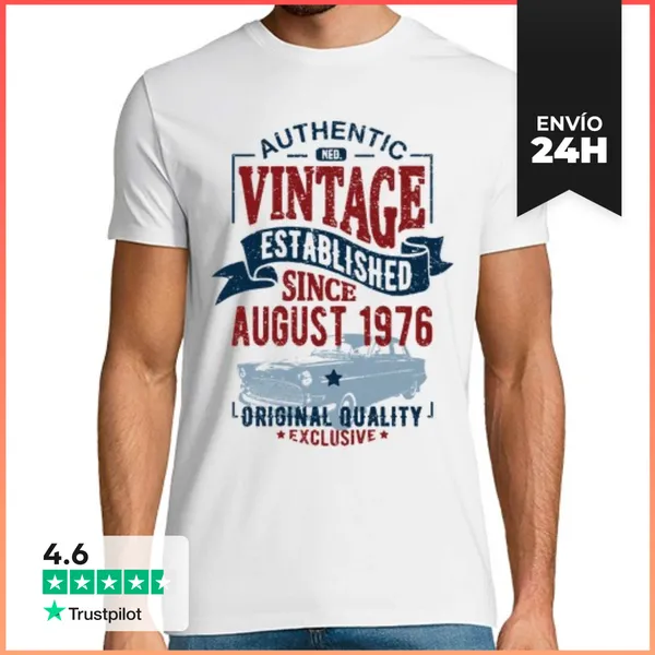 Camiseta Hombre Clásica Vintage Desde Agosto De 1976 LaTostadora