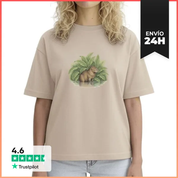 Camiseta Mujer Boxy Capibara En La Jungla Tropical LaTostadora