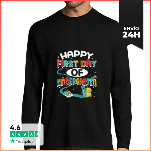 Camiseta Hombre Manga Larga Feliz Primer Día De Jardín De