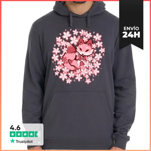 Sudadera Unisex Con Capucha Zorro De Flor De Cerezo - Sudadera