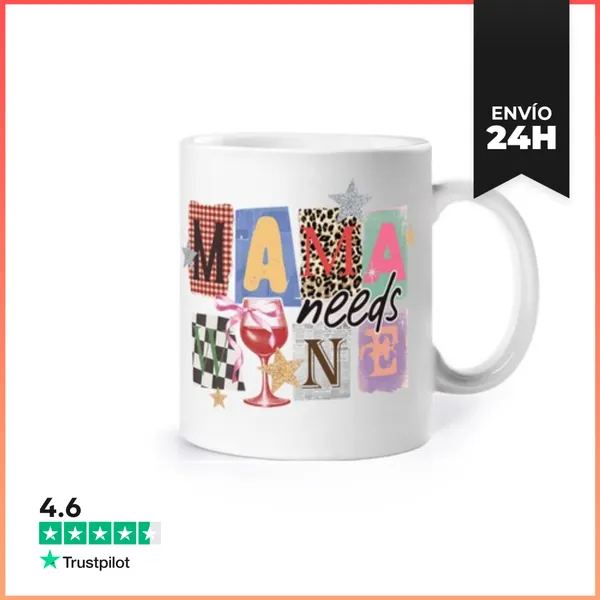 Taza MAMA NEEDS WINE COLLAGE LaTostadora