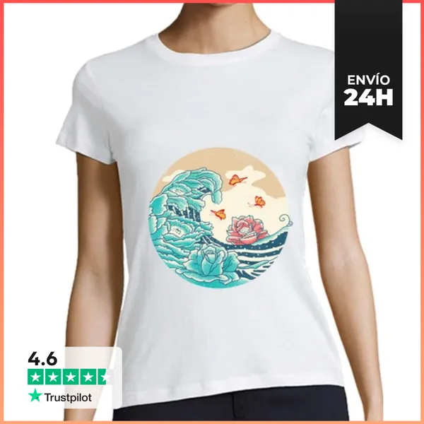 Camiseta Mujer Clásica Camisa Floral De La Onda Para Mujer