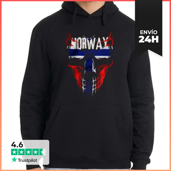 Sudadera Unisex Con Capucha Calavera Noruega, Bandera Noruega