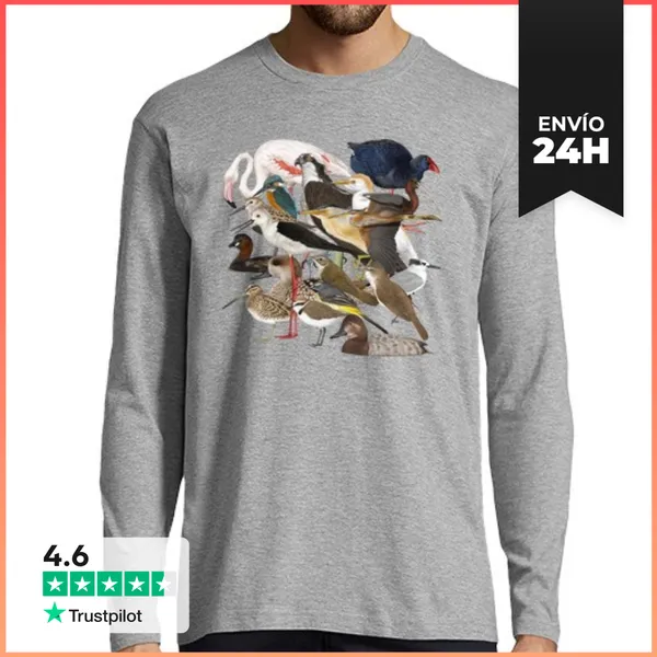 Camiseta Hombre Manga Larga Aves Humedales LaTostadora