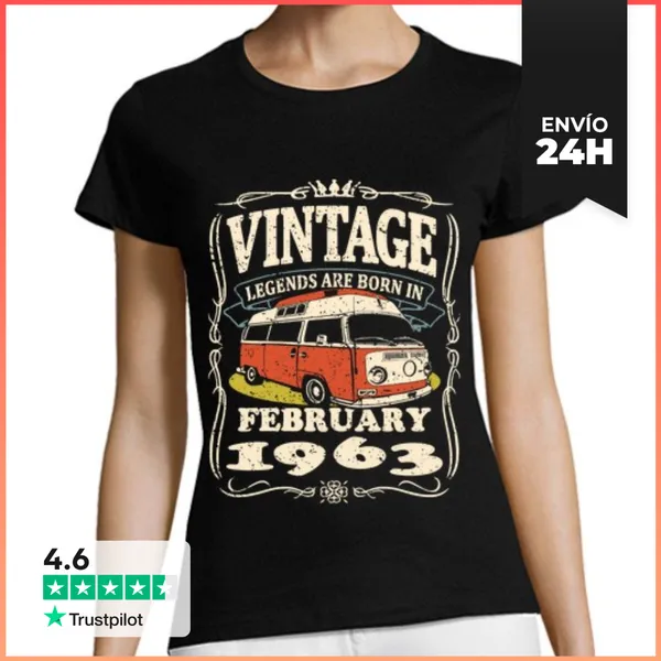 Camiseta Mujer Clásica Vintage Febrero 1963 Furgo LaTostadora